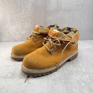 Timberland Leather Wheat Nubuck Patchwork Roll-Top Boots Blue Steel Mens 8